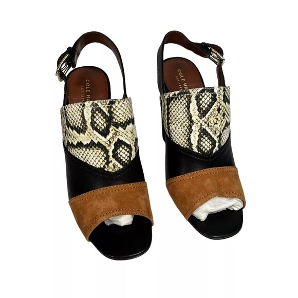 Cole Haan Roccia Snake Black Tabby High Heel Peep Toe Slingback Sandal Size 10B - Picture 8 of 16